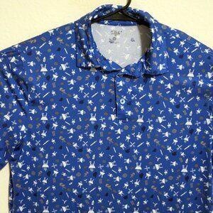 1764 Shirt Mens Medium Short Sleeve Performance Golf Polo Stretch Blue Grills